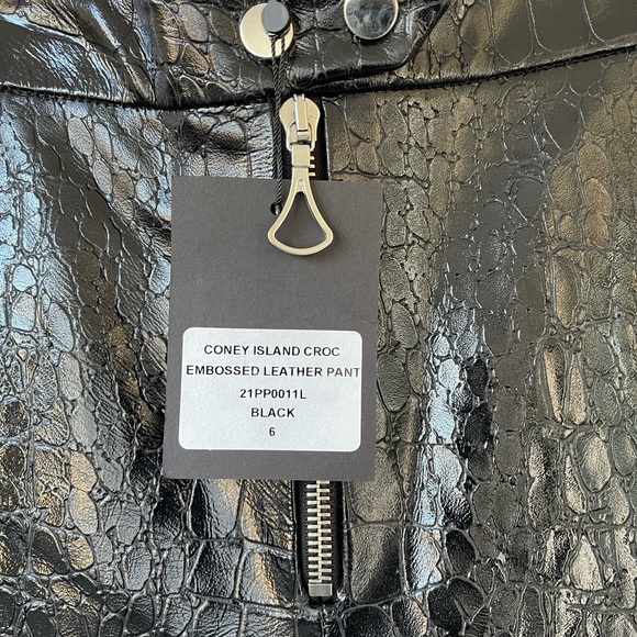 ELLERY WOMENS CONEY ISLAND CROC EMBOSSED WIDE LEG LAMBSKIN LEATHER PANTS SIZE 6 - Picture 6 of 12